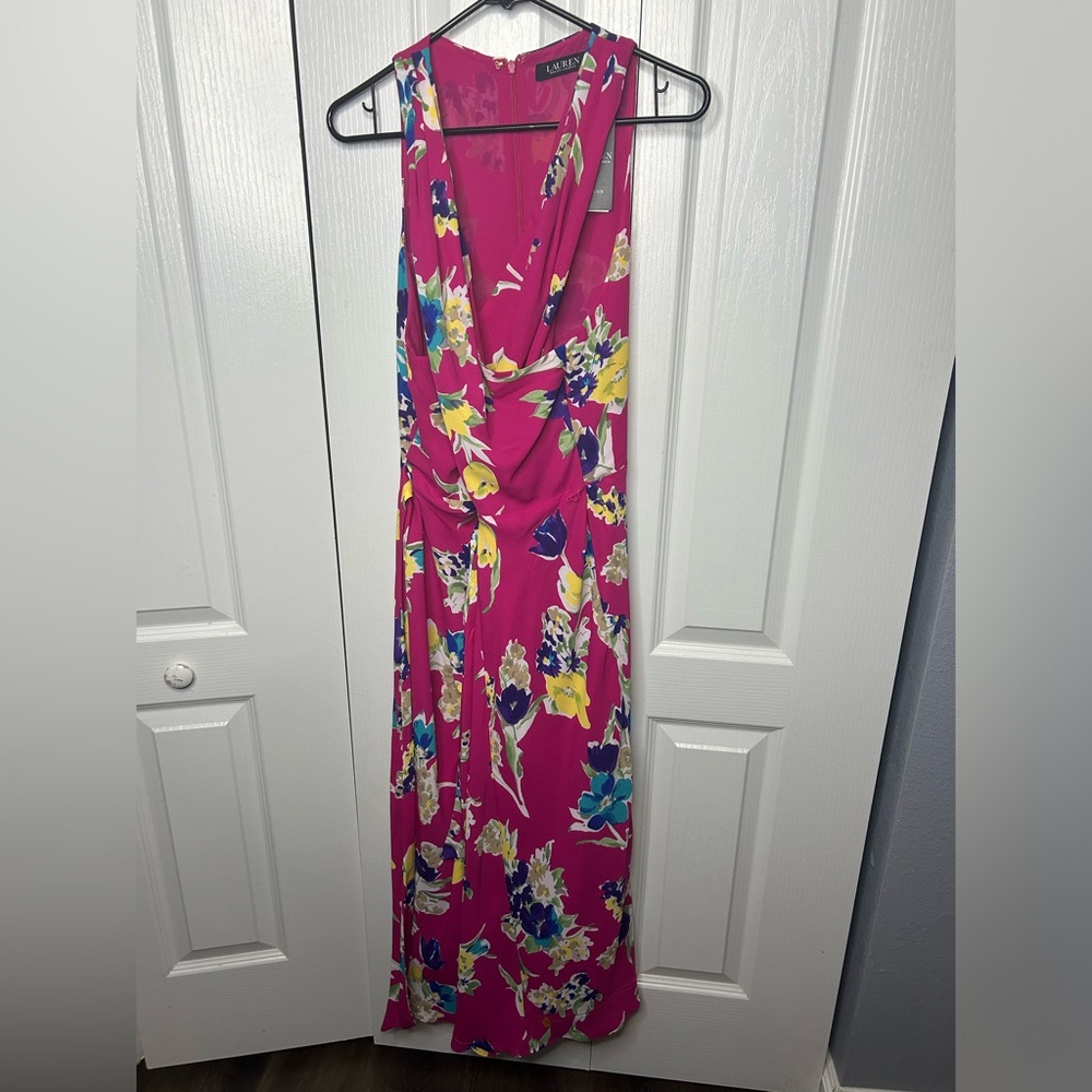 Lauren Ralph Lauren Floral Georgette Halter Dress Pink Floral‎ Size 14 NWT $165 - Picture 5 of 10